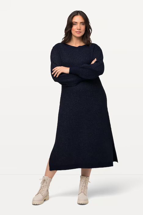 A-Line Long Sleeve Boat Neck Sweater Dress | Ulla Popken