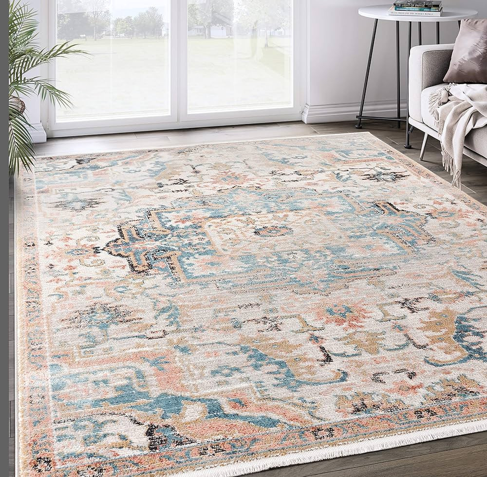 Abani Azure Collection Faded Beige & Blue 5'3" X 7'6" Persian Area Rug - Vintage Style Accent Rug... | Amazon (US)