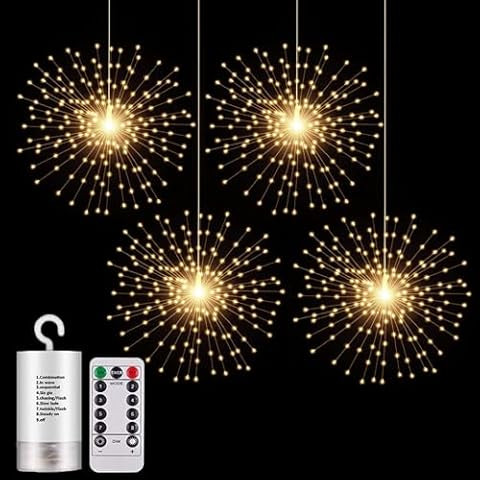 4 Pack Starburst Sphere Lights,200 LED Firework Lights, 8 Modes Dimmable Remote Control Waterproo... | Amazon (US)