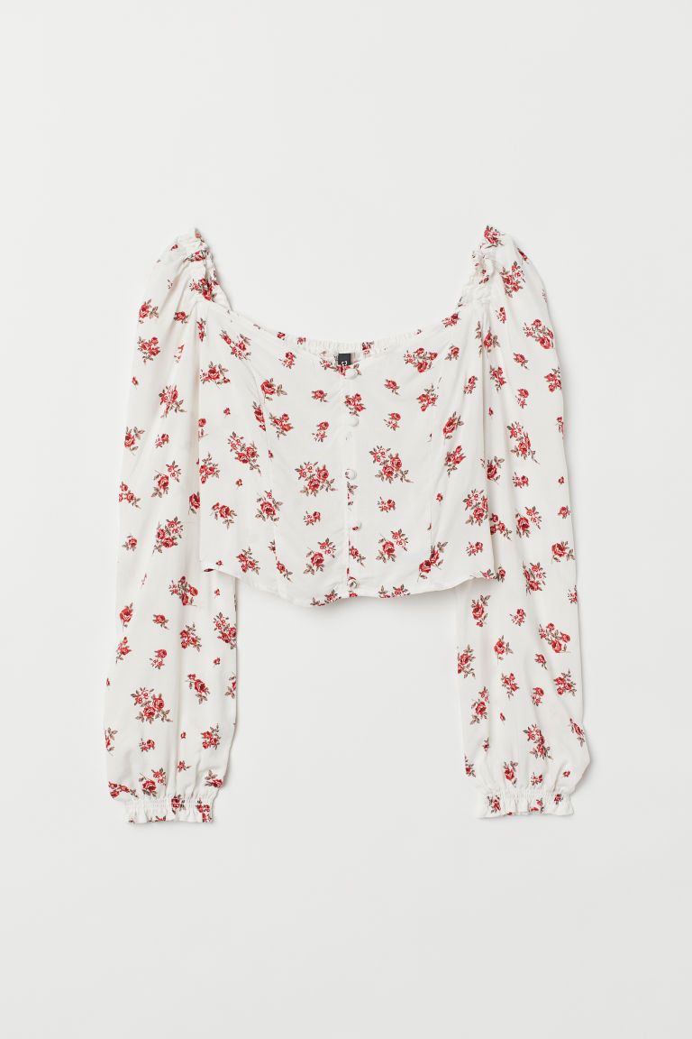 H & M - Puff-sleeved Blouse - White | H&M (US)