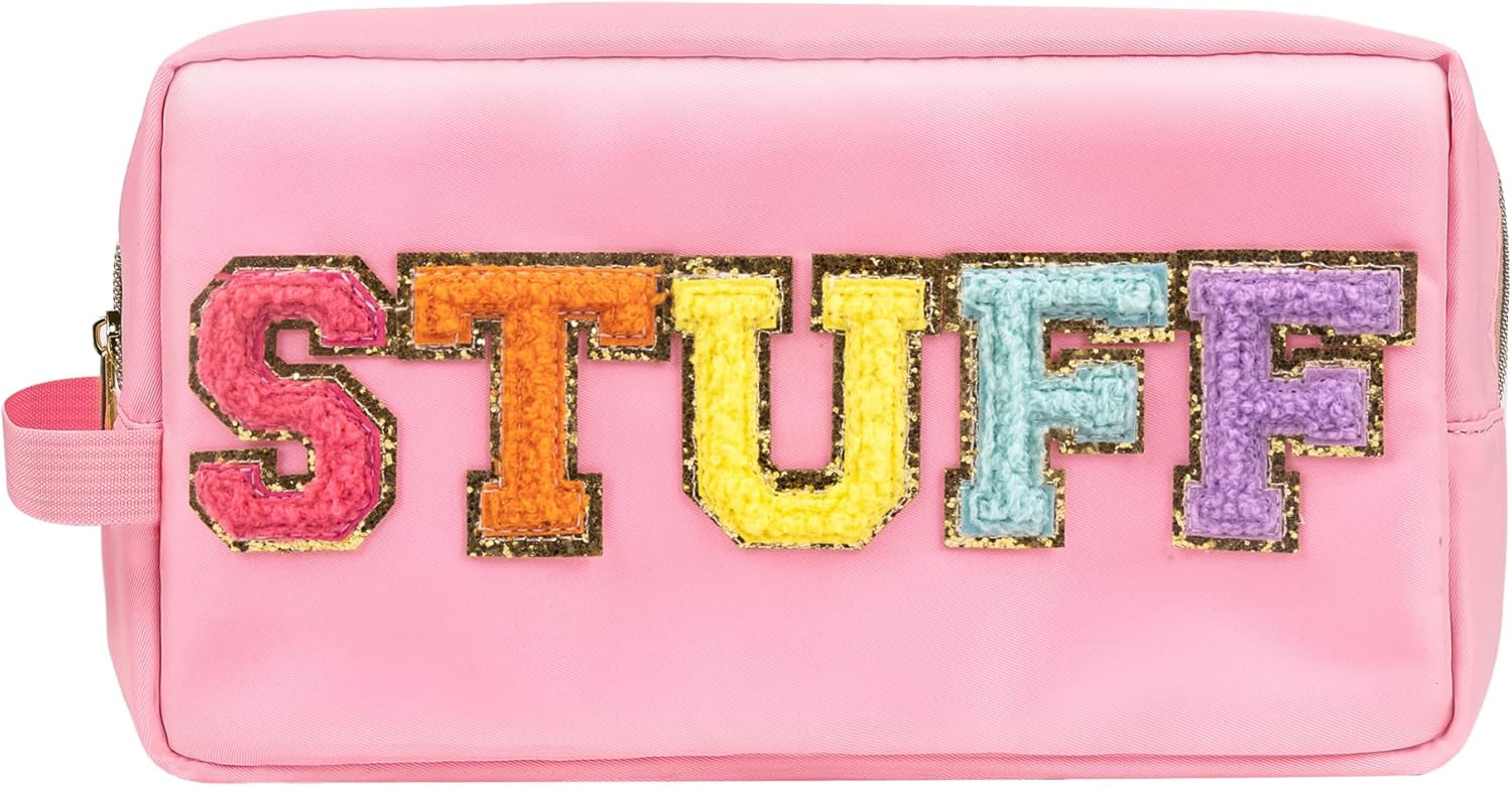 UIXIZQ Preppy Nylon Cosmetic Bag Stuff Pouch for Women Girls, Portable Makeup Bag with Chenille L... | Amazon (US)