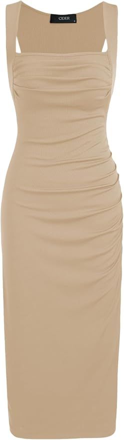 CIDER Square Neck Ruched Sleeveless Midi Dress | Amazon (US)