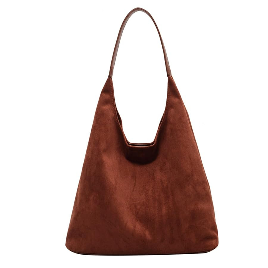 Suede purses for Women 2024 Slouchy Shoulder Bags Soft Leather hobo bag Brown Tote Handbag for Wo... | Amazon (US)