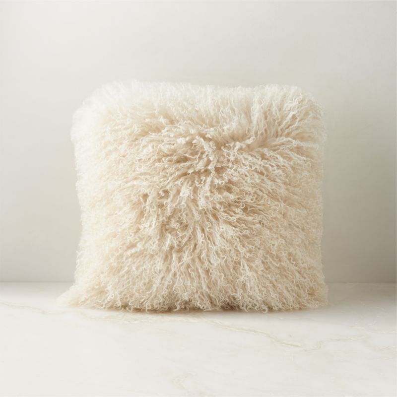 Warm White Mongolian Sheepskin Fur Throw Pillow with Feather-Down Insert 16'' + Reviews | CB2 | CB2