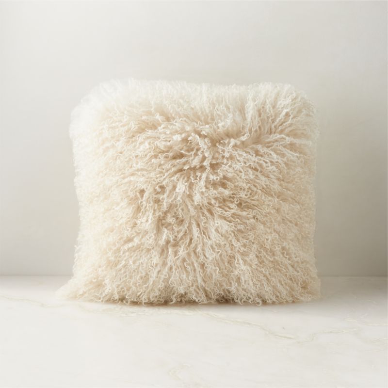 Warm White Mongolian Sheepskin Fur Throw Pillow with Down-Alternative Insert 16'' + Reviews | CB2 | CB2