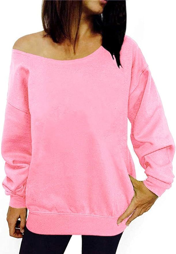 GSVIBK Womens Long Sleeve Off Shoulder Sweatshirt Soft Pullover Tops Slouchy Sweatshirts Casual S... | Amazon (US)