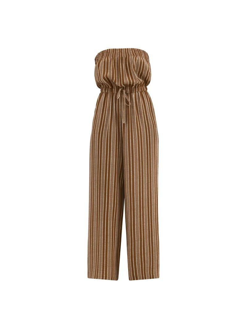 No Boundaries Crinkle Strapless Jumpsuit, Women's | Walmart (US)