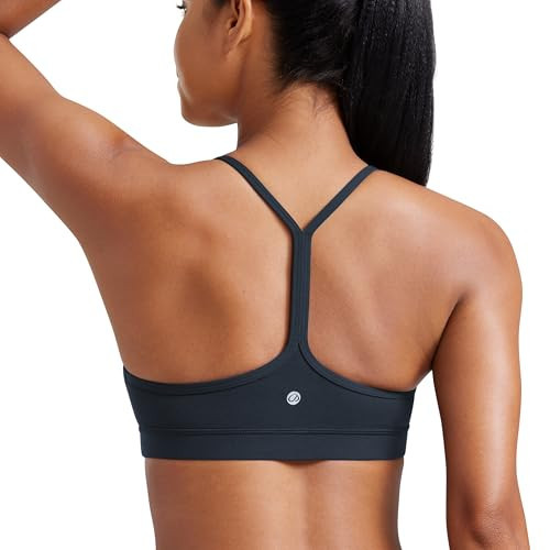 CRZ YOGA Butterluxe Y Back Sports Bras for Women - Padded Racerback Low Impact Spaghetti Thin Strap Workout Yoga Top True Navy Small | Amazon (US)