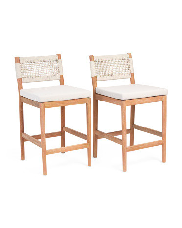 Set Of 2 Weave Rope Counter Stools With Upholstered Seat | TJ Maxx