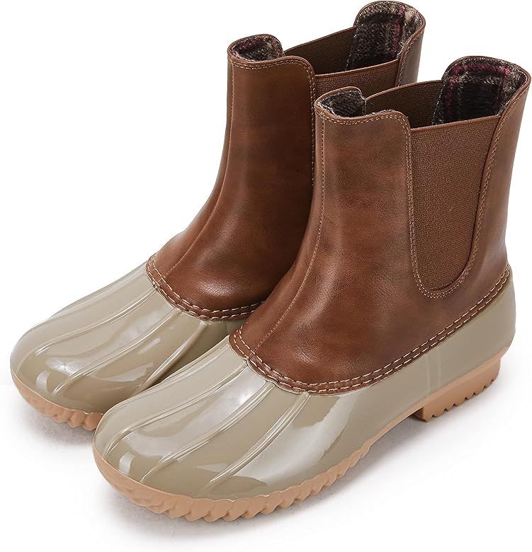 Kathemoi Womens Duck Boots Slip on Ankle Boots Waterproof Booties Mid Calf Leopard Snow Rain Boots | Amazon (US)