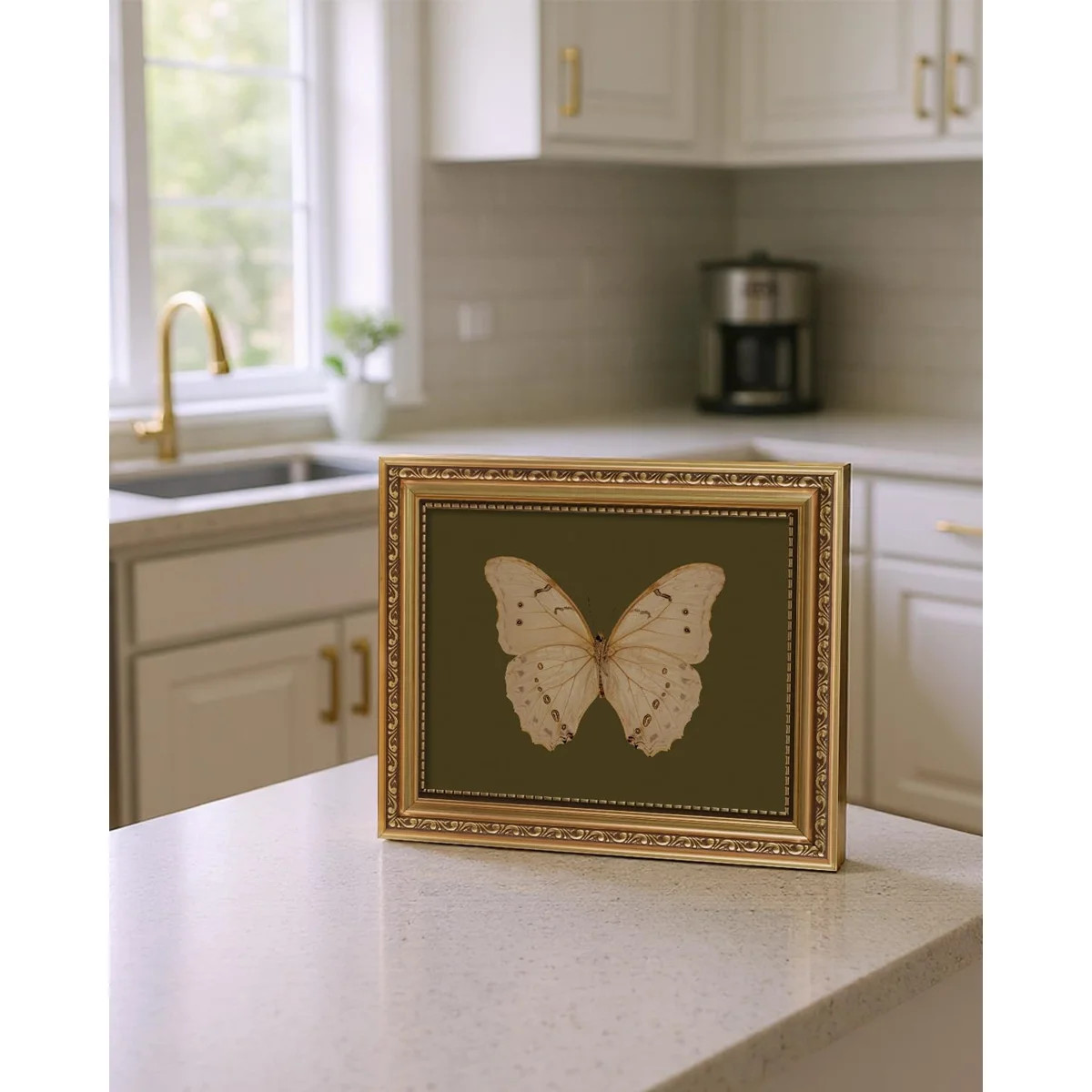 Gold Framed White Butterfly Canvas, Retro Green Tone Wall Art, 8×10 | Wayfair North America