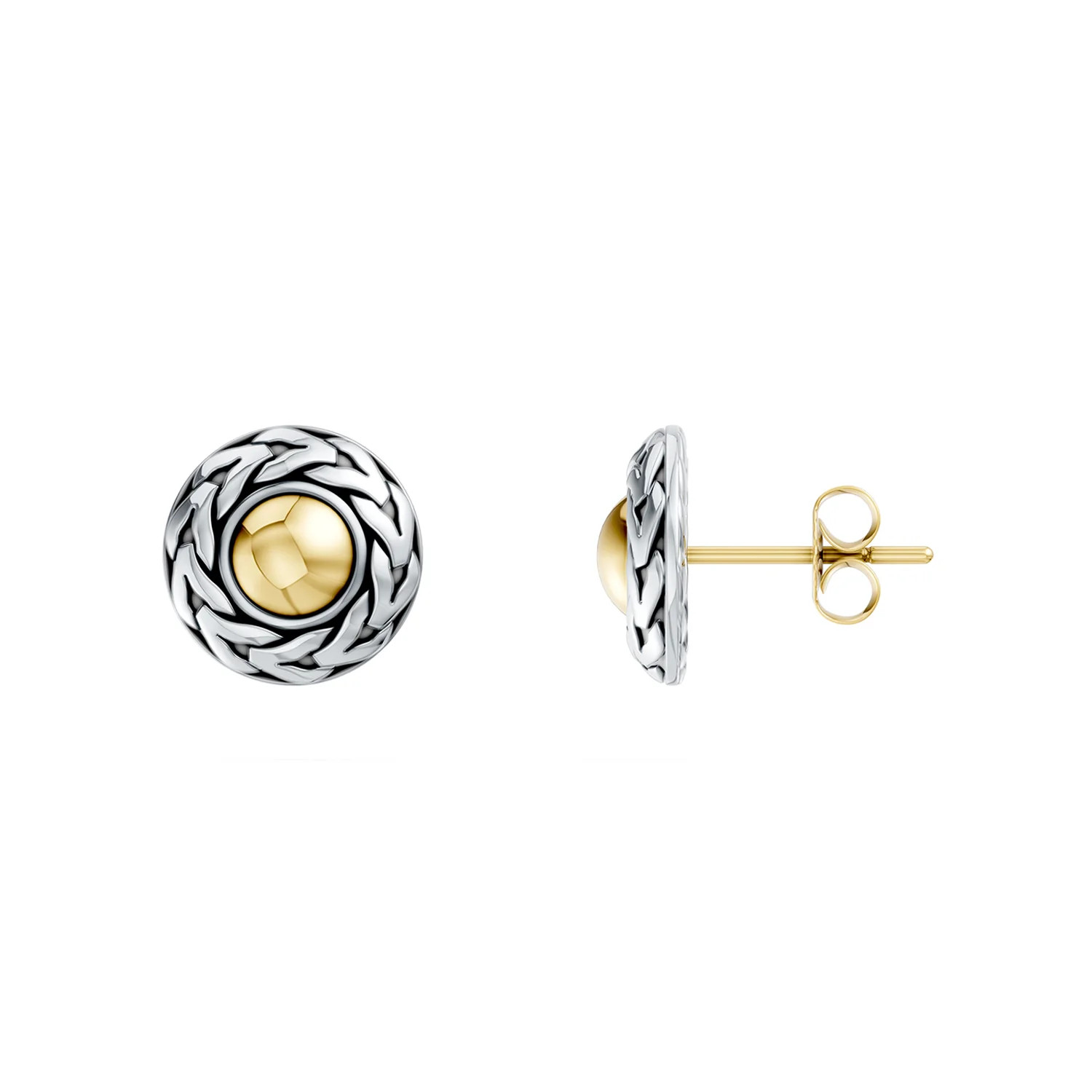 Oxidized Sterling Silver and 18K Yellow Gold Stud Earrings | Angara US