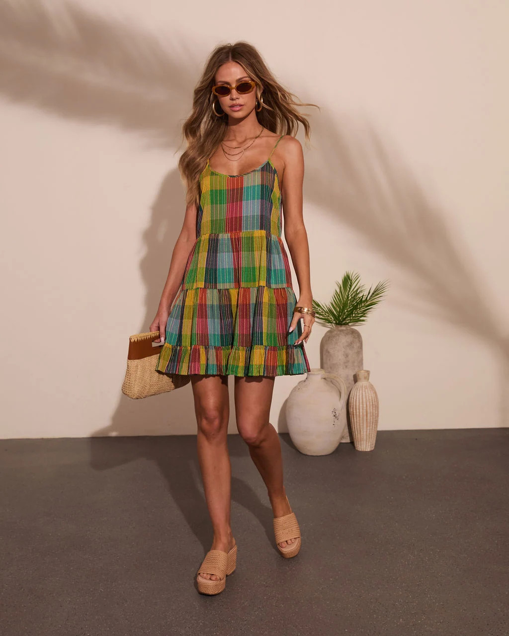 Solivra Shift Cotton Plaid Mini Dress | VICI