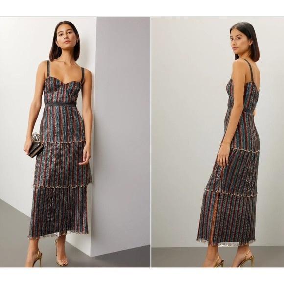 Saylor‎ Aviva Cocktail Dress Tiered Long Metallic Rainbow | Poshmark