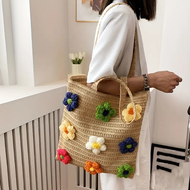 Large Capacity Beach Shoulder Tote Bag Fashion Woven Straw - Temu | Temu Affiliate Program