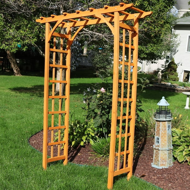 Sunnydaze Wooden Garden Arbor Walkway Wedding Arch - Garden Accent with Trellis Sides for Plants ... | Walmart (US)