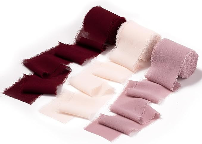 DORIS HOME 2" x21Yd Chiffon Ribbon for Flower Bouquet, Pink & Burgundy Fabric Ribbon for Gift Wra... | Amazon (US)