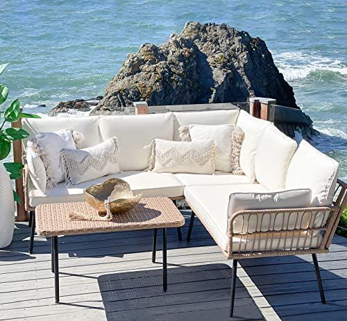 YITAHOME 4 Pieces Patio Furniture Set, Outdoor Rattan Woven Conversation Sectional L-Shaped Sofa ... | Amazon (US)