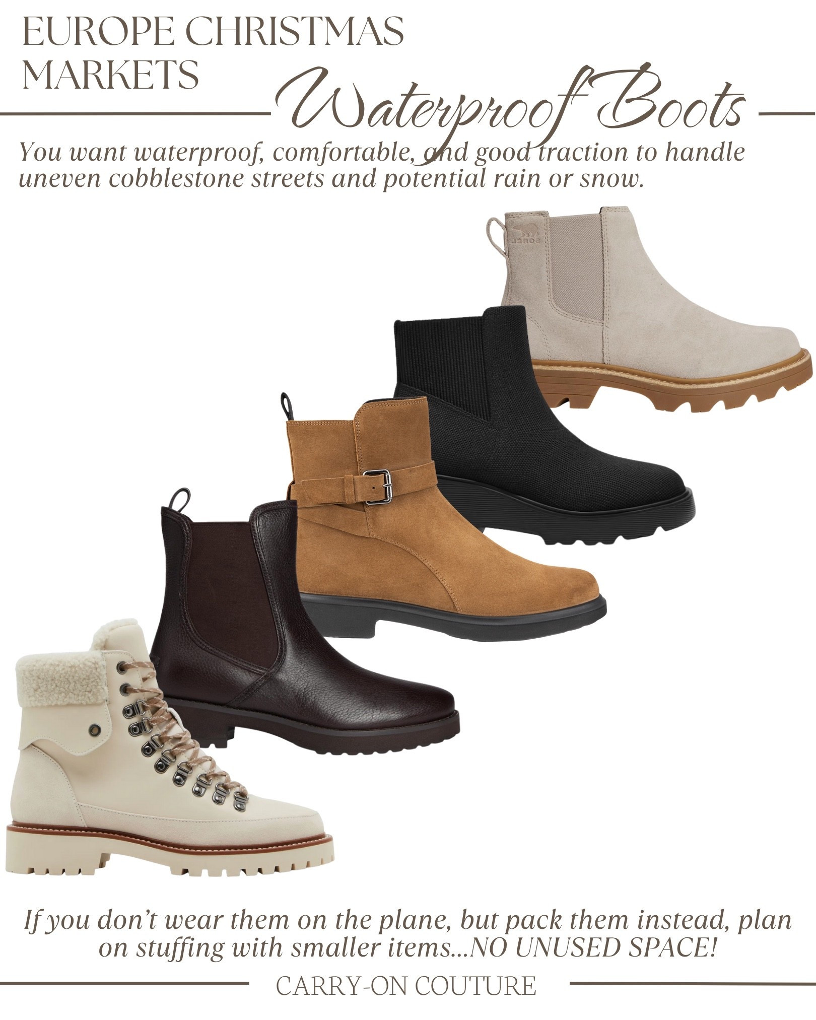 The Essential Boots for Europe’s Christmas Markets

A good pair of boots can make or break your Christmas market days. You’ll be walking for hours, often on wet or icy streets, so waterproof materials and solid traction aren’t optional — they’re essential.

Look for insulated, weatherproof styles with sturdy soles and good grip. Pair them with moisture-wicking or merino wool socks to keep your feet warm and dry — the combination makes all the difference when you’re outside from morning through evening.

#LTKOver40 #LTKTravel