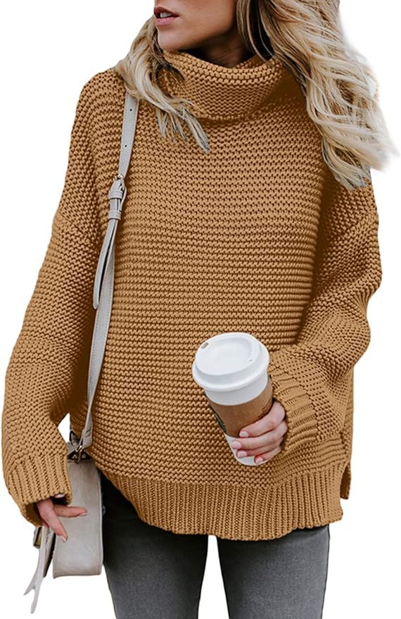 Chase Secret Womens Turtle Cowl Neck Solid Color Soft Comfy Cable Knit Pullover Sweaters S-2XL | Amazon (US)