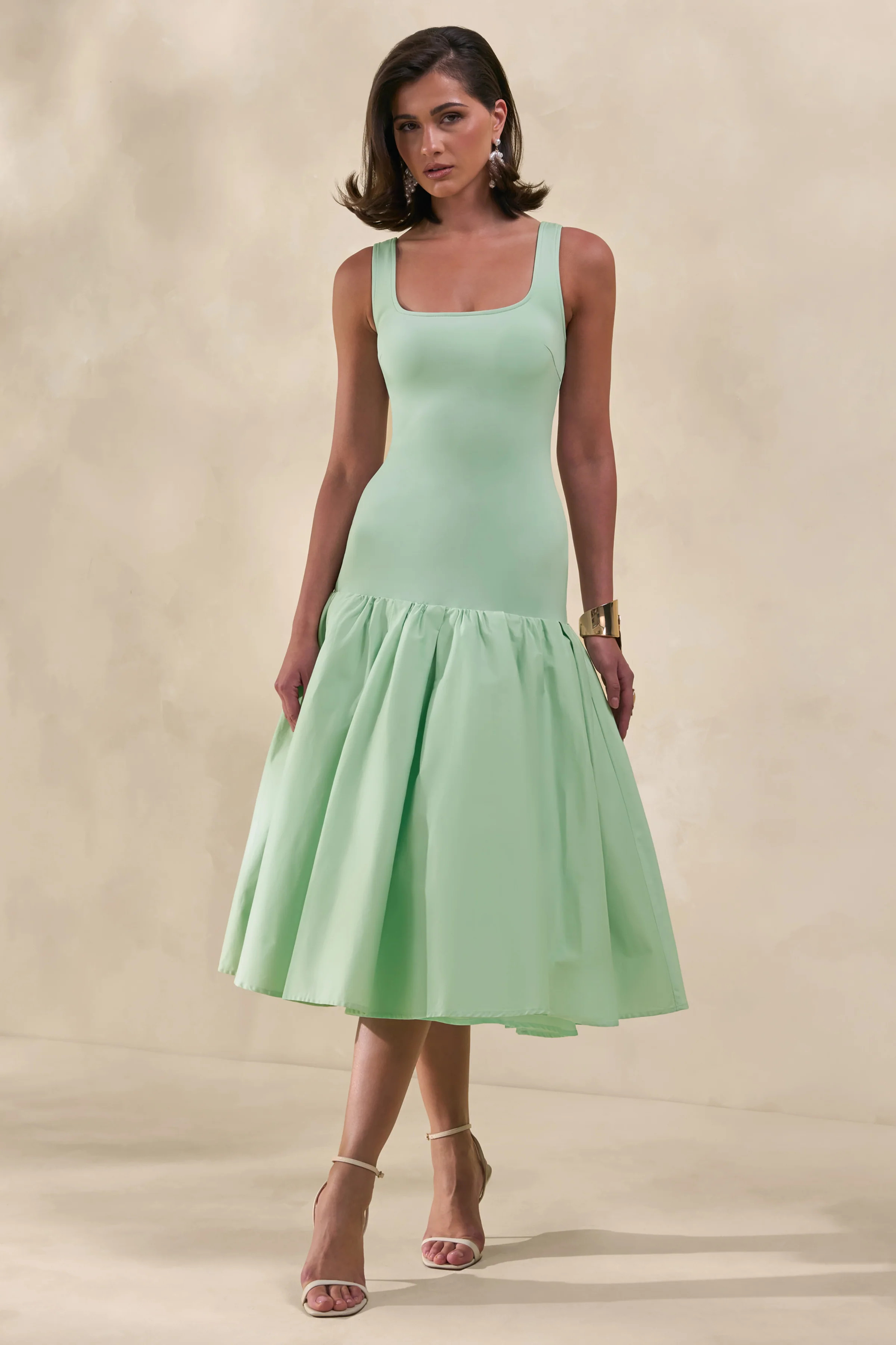 Nanette | Mint Square-Neck Midi Dress With Voluminous Skirt | Club L London