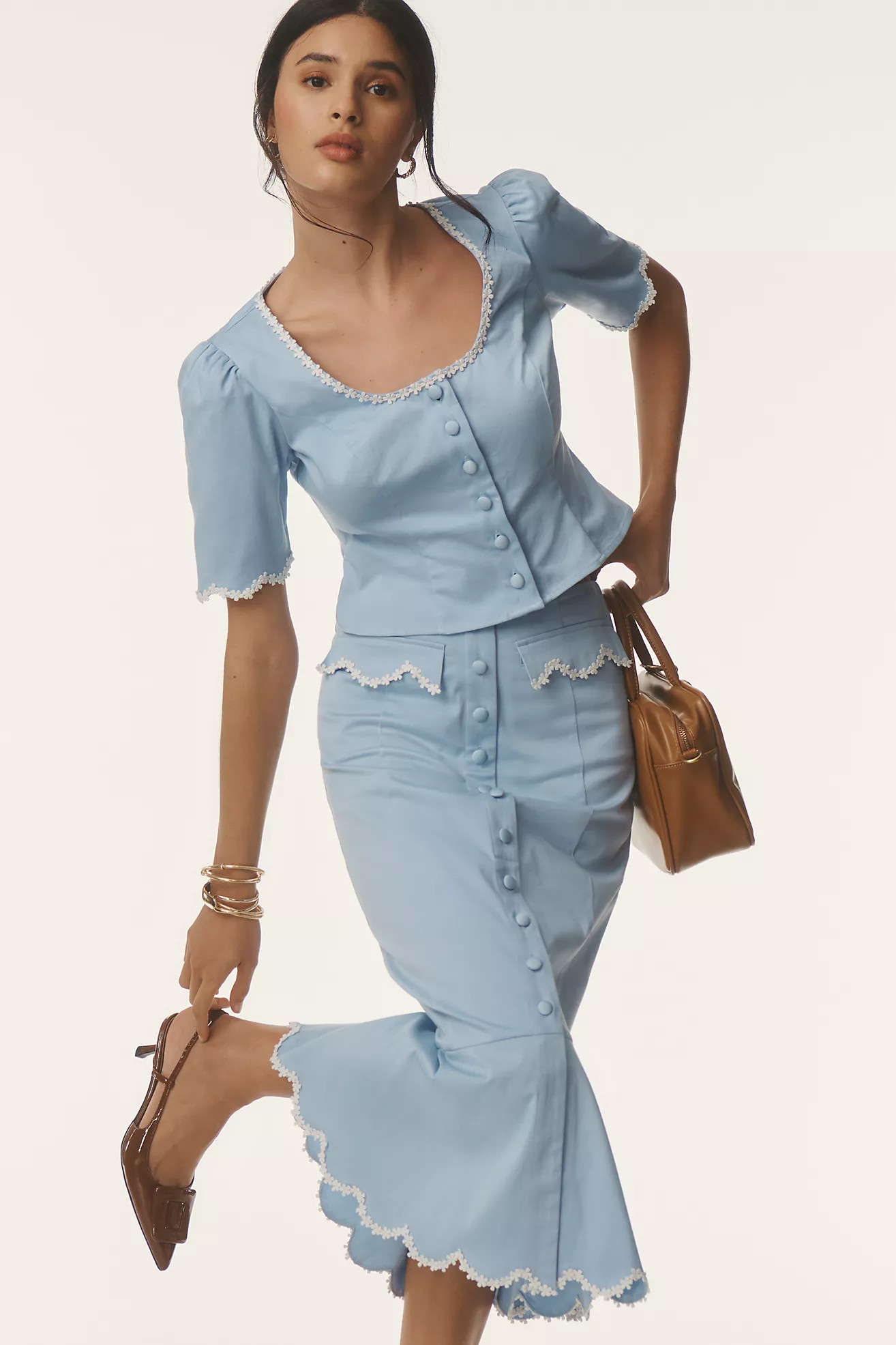 Maeve Fit & Flare Scallop Midi Skirt | Anthropologie (US)