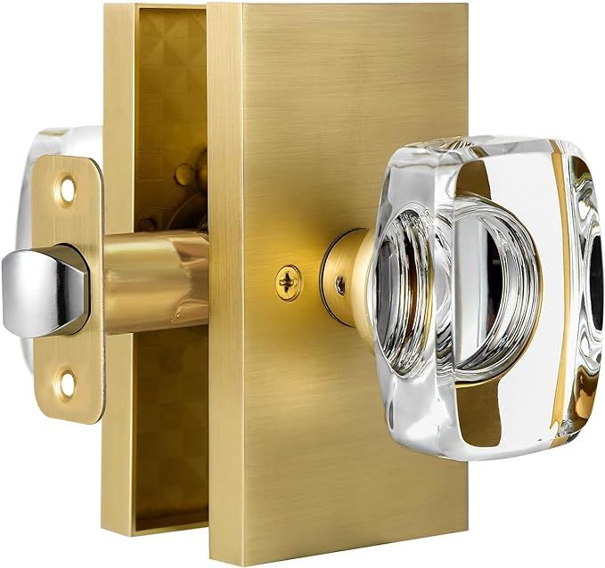 Passage Glass Door Knobs Interior, Gold Crystal Door Knobs for Hall, Satin Brass, BS-018 | Amazon (US)