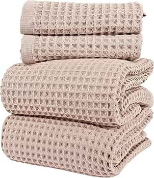 PÜSKÜL 4-Piece Natural 100% Turkish Cotton Luxury Waffle Towels for Bathroom | Premium Honeycom... | Amazon (US)