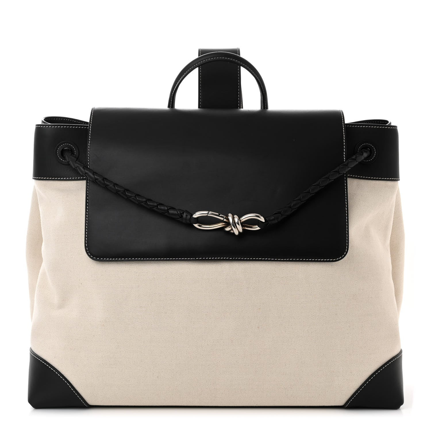 Washed Canvas Calfskin Large Andiamo Backpack Natural Black | FASHIONPHILE (US)