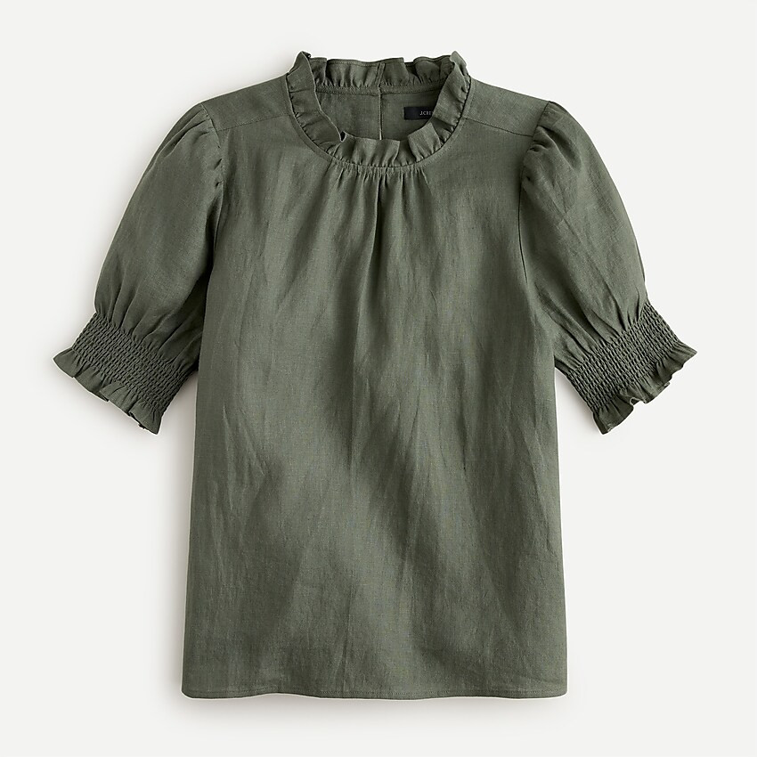 Smocked puff-sleeve linen top | J. Crew US