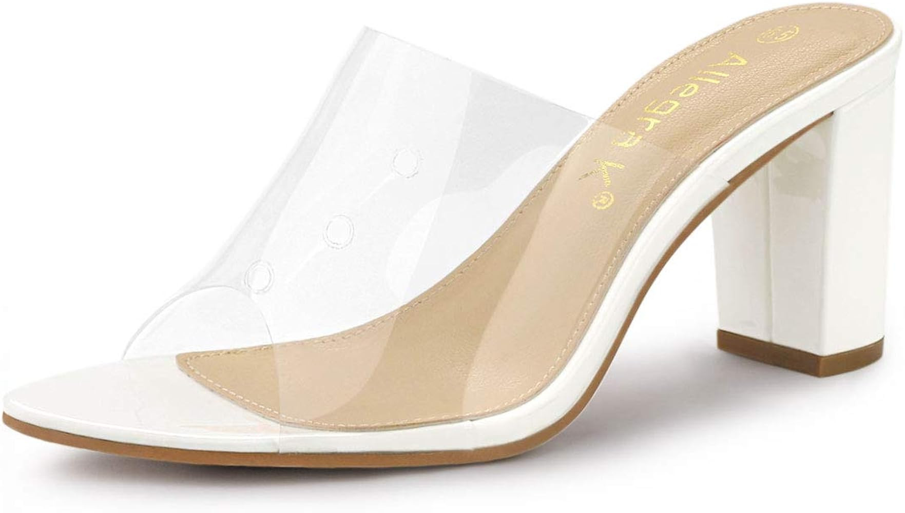 Allegra K Women's Clear Chunky Heel Slides Sandals Mules | Amazon (US)