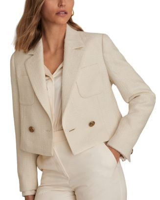 REISS Mia Cropped Double Breasted Textured Blazer White  | Bloomingdale's Women | Bloomingdale's (US)