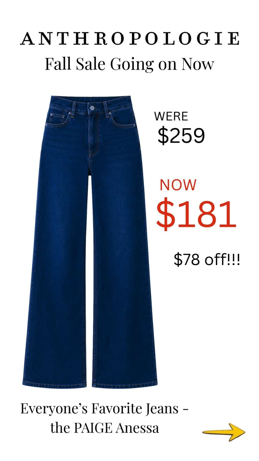 The PAIGE Anessa Jeans are one of my all-time favorite premium denim picks, and they're on sale! The flattering high-rise fit and wide-leg silhouette make them an easy go-to for dressing up or down all year long.

💡 LTK MADE EASY
❤️ Heart = Support my posts!
🔖 Save = Get sale & restock alerts
📋 Lists = Keep favorites organized
📲 Share = Send lists and products to a friend. Hello, Christmas List!
💬 Comment = Ask me anything about sizing or styling. :-) 

 #LTKootd #LTKOver40 #LTKSaleAlert