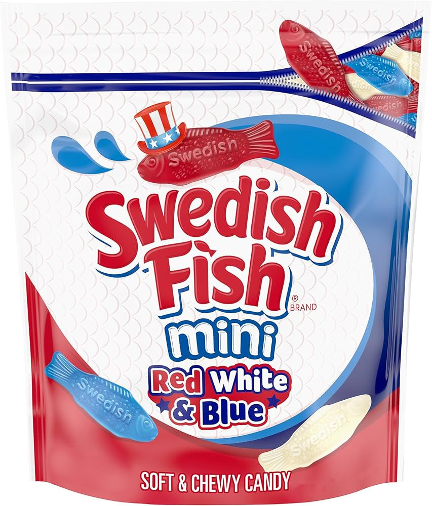 SWEDISH FISH Mini Red, White & Blue Soft & Chewy Candy, Bulk Candy, 1.8 lb | Amazon (US)