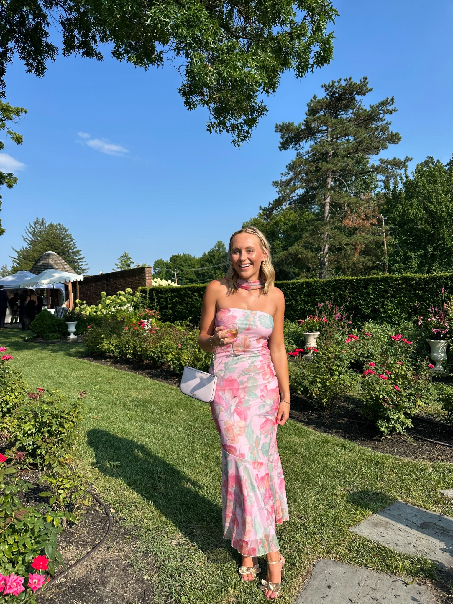 Wedding guest outfit! 
Dress-TTS (size small) 
Linked similar shoes and purse! 

#LTKWedding