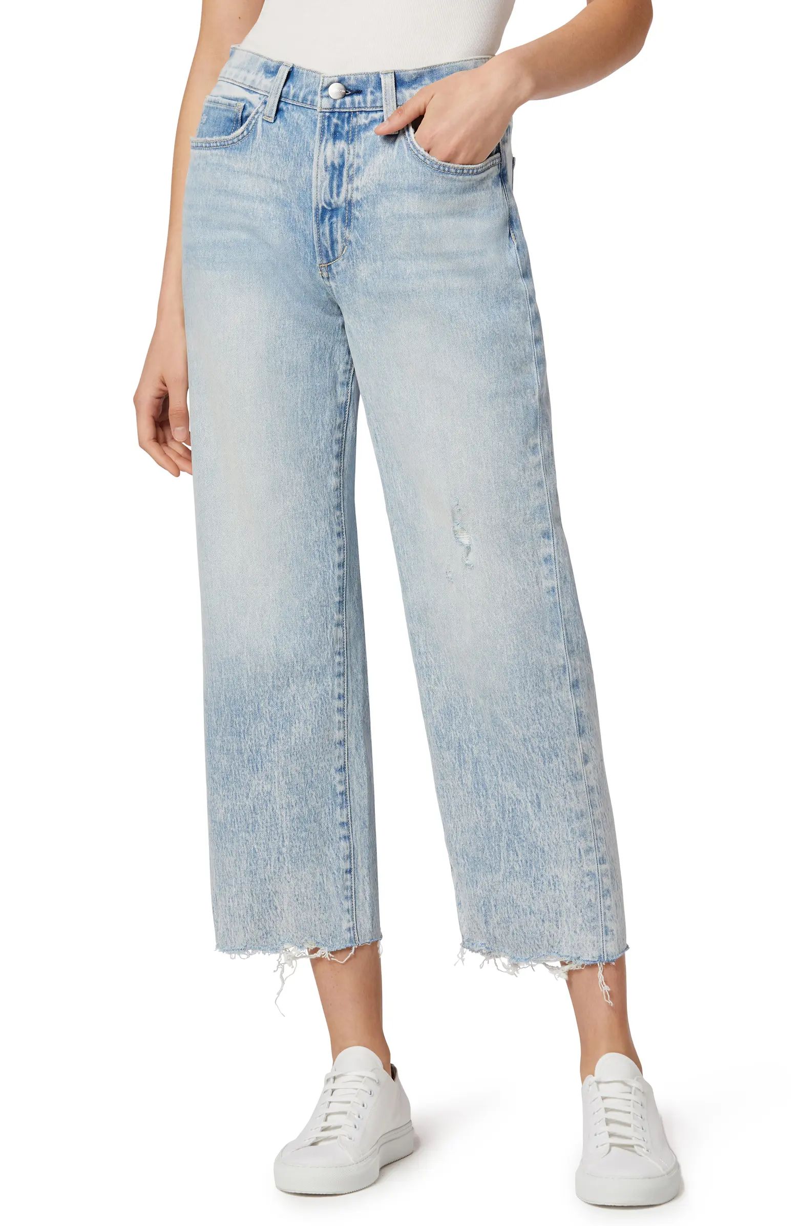 Joe's The Blake Destructed Hem Crop Wide Leg Jeans | Nordstrom | Nordstrom