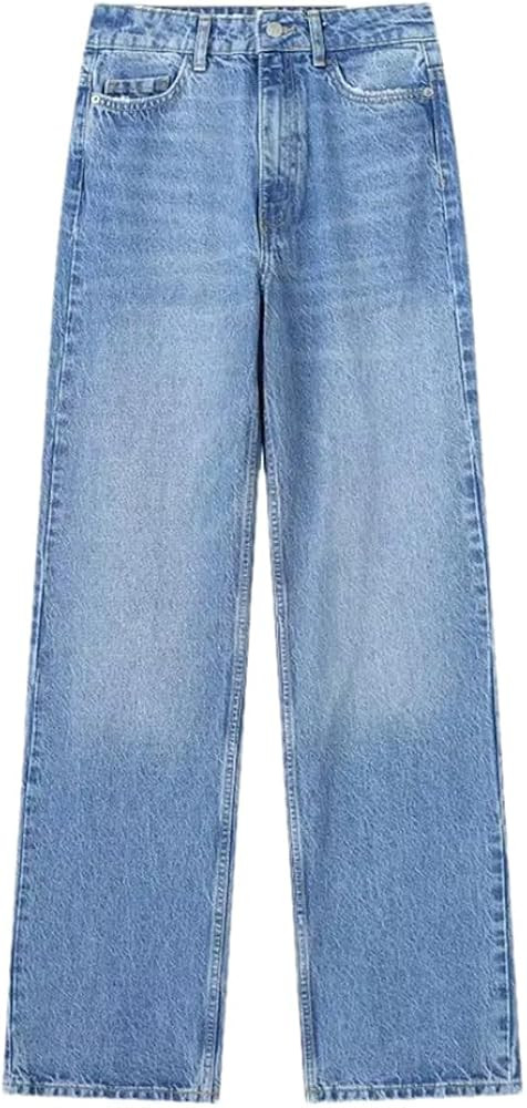 Dndrdhfb Women's High Waist Jeans Blue Straight Denim Trousers Autumn Zip Fly Trousers | Amazon (US)