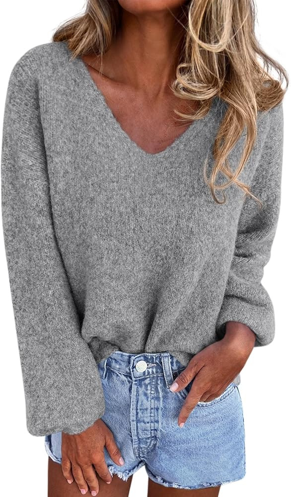 KIRUNDO Sweaters for Women Fall 2025 Oversized V Neck Cozy Cute Casual Long Sleeve Knit Pullover ... | Amazon (US)