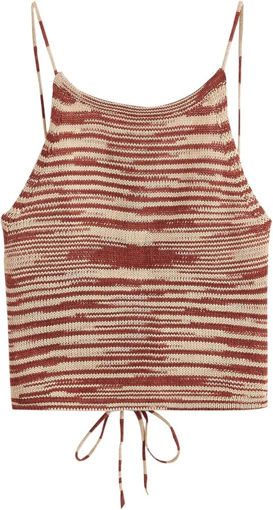 SweatyRocks Women's Sleeveless Space Dye Knit Camisole Criss Cross Backless Crop Top | Amazon (US)