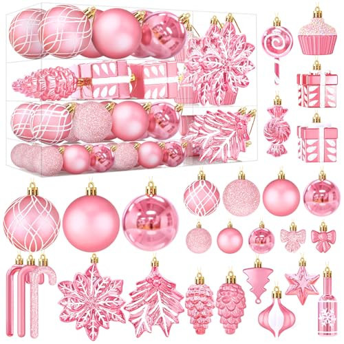 Uspring 113 Pcs Pink Christmas Ornaments Set, Shatterproof Christmas Tree Ornaments Balls Decorations for Xmas Tree Holiday Wedding Party Decor with Pre-tied Hanging Strings | Amazon (US)