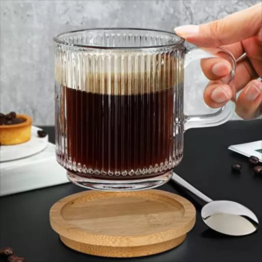 Glass Coffee Cup Clear Espresso Stripes Cups Wide Mouth Mocha Hot