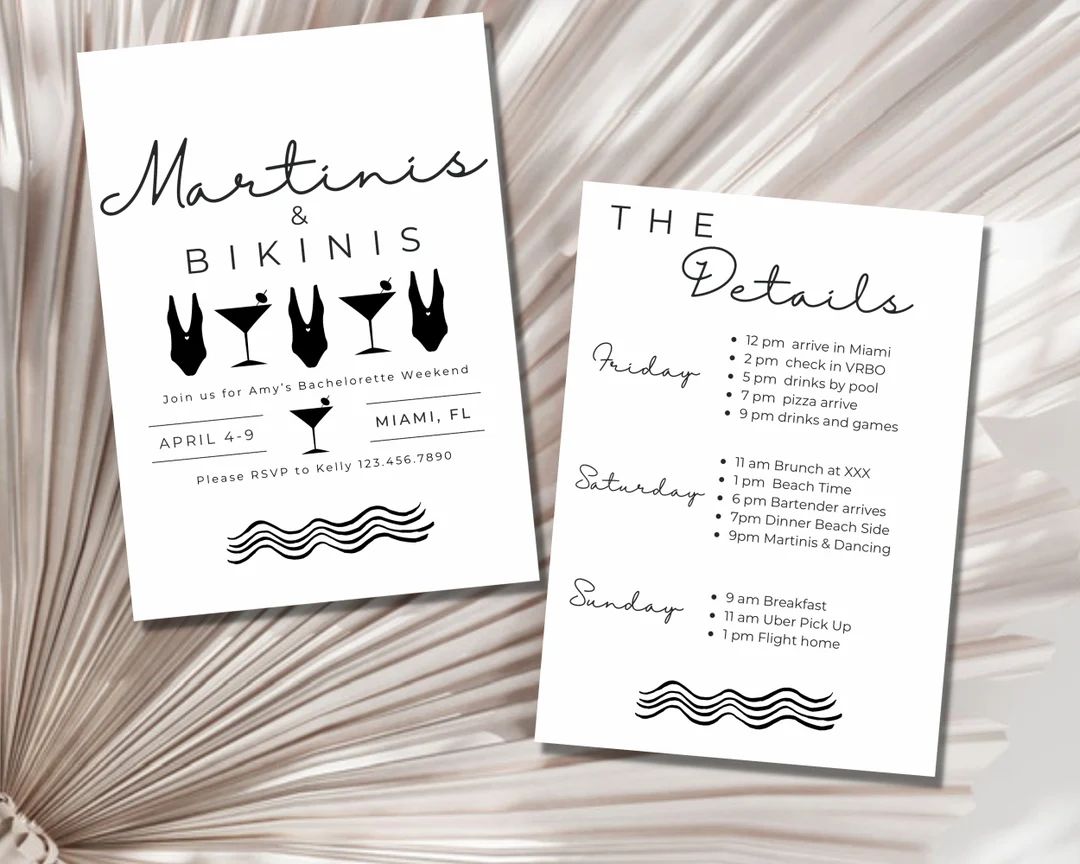 Martini and Bikini Invitation and Itinerary Template, Bachelorette Party Invitation, Canva Templa... | Etsy (US)