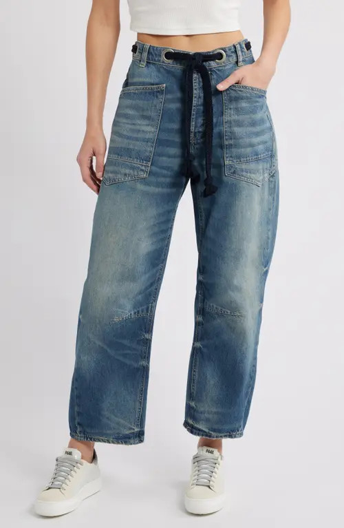 Free People We the Free Moxie Mid Rise Barrel Jeans in Timeless Blue at Nordstrom, Size 27 | Nordstrom