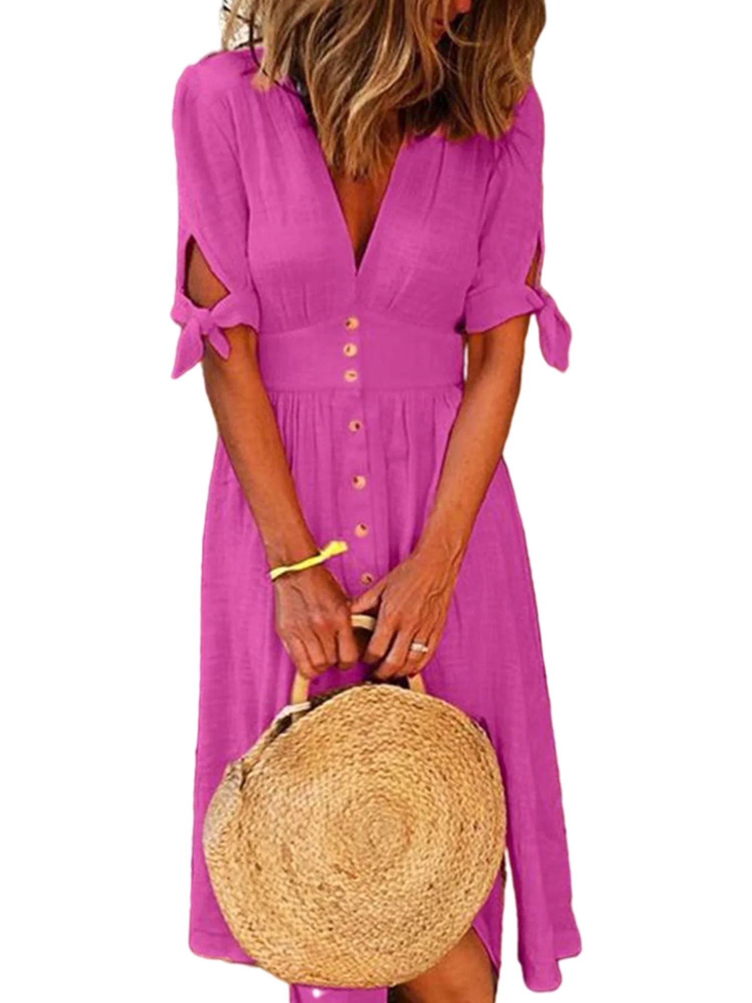 Tunic Dress for Women Short Sleeve Casual Midi Dress Summer Plain Beach Dress Party Cocktail Holi... | Walmart (US)