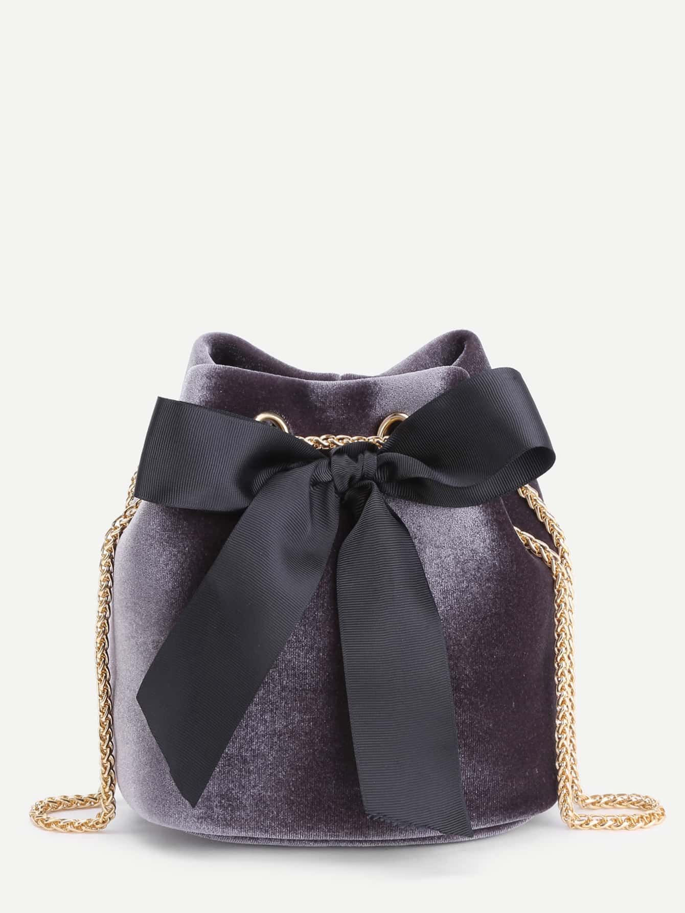 Bow Tie Decorated Velvet Bucket Bag | ROMWE