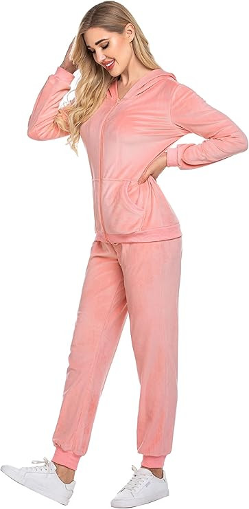 HOTOUCH Womens Casual Velour Tracksuit Set Full Zipper Hoodie Workout Pants Velvet Sweatsuit Jogg... | Amazon (US)
