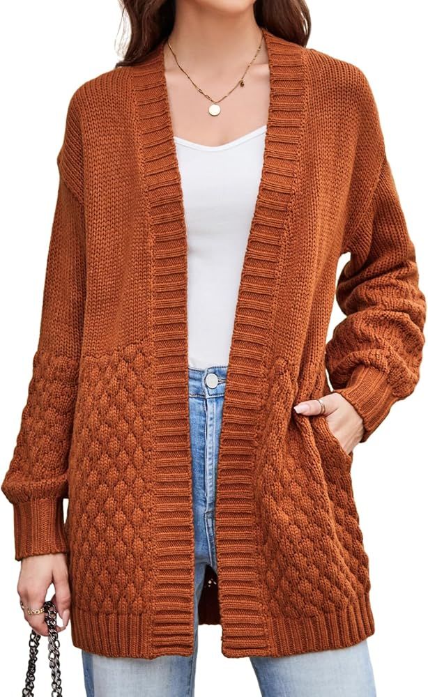 GRACE KARIN Women Open Front Cable Knit Cardigan Fall Winter Sweaters | Amazon (US)