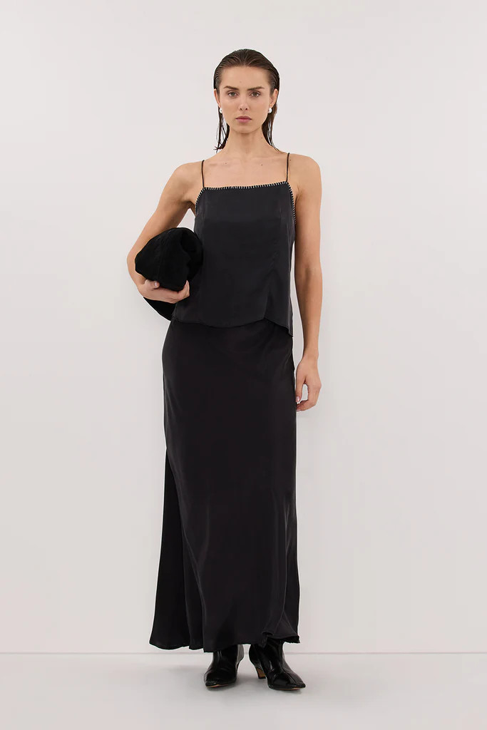 PIPER BLACK SLEEVELESS SILK STITCH DETAIL CAMI TOP | DISSH