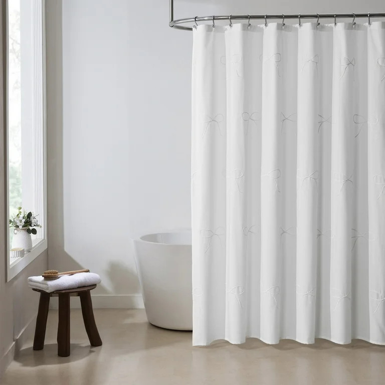 My Texas House White/White Embroidered Bow Cotton Shower Curtain, 72" x 72 | Walmart (US)