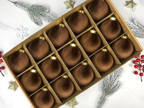 Brown Velvet Balls Ornaments for Christmas Tree 15 PCS, Big Shatterproof Neutral Christmas Bulbs Ornaments Set-Decorative Hanging Baubles, Flocked Classic Decorations for Holiday(Dark Brown,3.15 Inch) | Amazon (US)